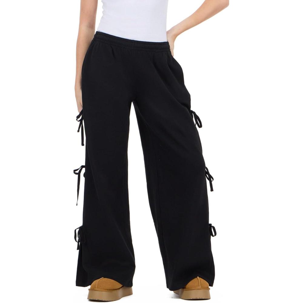 image:imageForever 21 Womens Wide Leg Jogger with Twill Bows Down the SideBlack