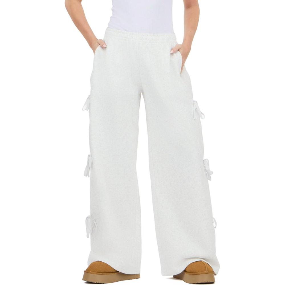 image:imageForever 21 Womens Wide Leg Jogger with Twill Bows Down the SideGrey