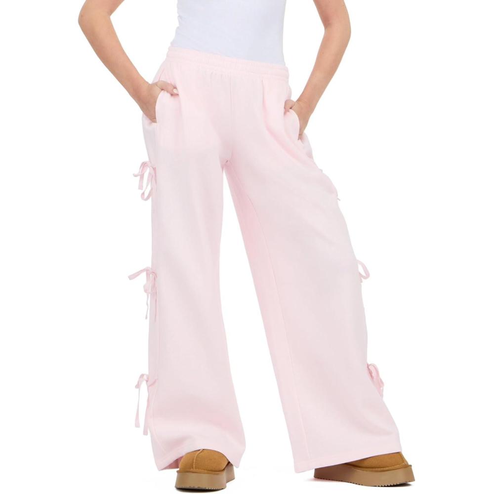 image:imageForever 21 Womens Wide Leg Jogger with Twill Bows Down the SidePink