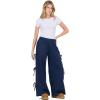 Forever 21 Women’s Wide Leg Jogger with Twill Bows Down the Side(Navy)