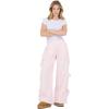 Forever 21 Women’s Wide Leg Jogger with Twill Bows Down the Side(Pink)