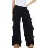 Forever 21 Women’s Wide Leg Jogger with Twill Bows Down the Side(Black)