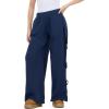Forever 21 Women’s Wide Leg Jogger with Twill Bows Down the Side(Navy)