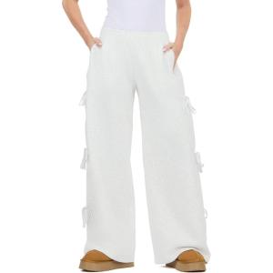 Forever 21 Women’s Wide Leg Jogger with Twill Bows Down the Side(Grey)