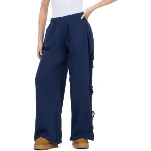 Forever 21 Women’s Wide Leg Jogger with Twill Bows Down the Side(Navy)