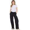 Forever 21 Women’s Nylon Wide Leg Pants with Lace Trim Side Detail(Black)