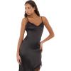 Forever 21 Women’s Satin Dress with Lace Border at Hem(Black)