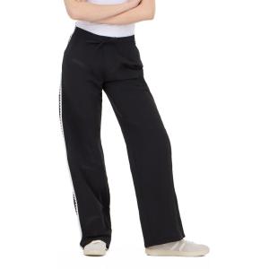 Forever 21 Women’s Nylon Wide Leg Pants with Lace Trim Side Detail(Black)