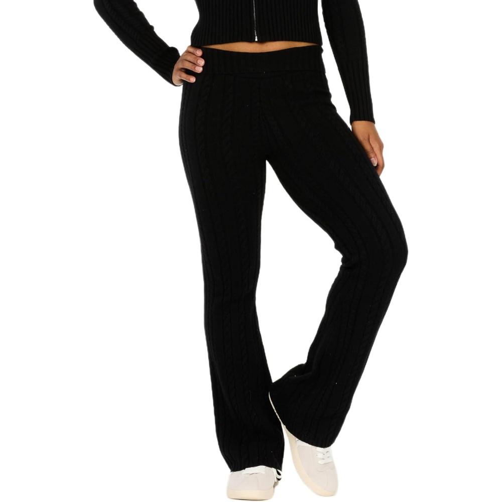 image:imageForever 21 Womens Cable Knit WideLeg Sweater PantsBlack