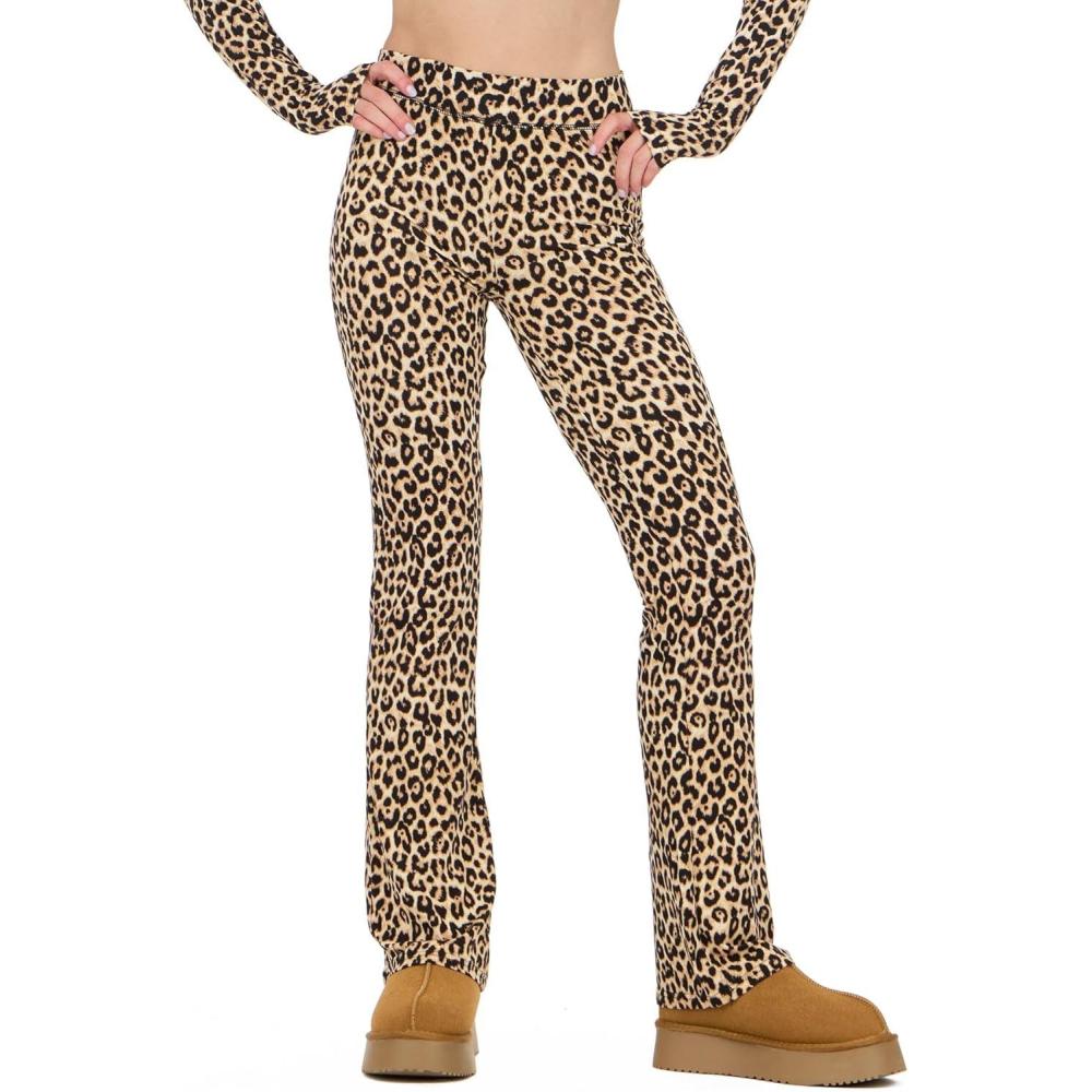 image:imageForever 21 Womens Flare Pants with Contrast Stitching High Rise Stretch Fit Casual Trend StyleLeopard