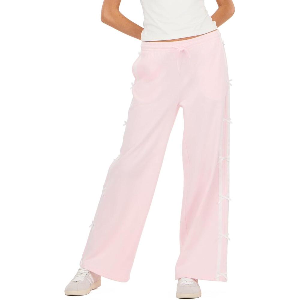image:imageForever 21 Womens Fleece Wide Leg Printed Pant with Bow AppliquePink