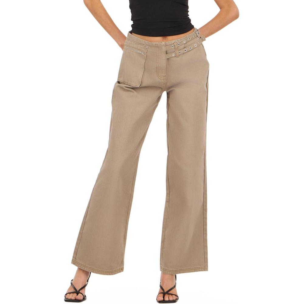 image:imageForever 21 Womens Pants with Side Zip Pocket and Belt StrapsGrey