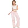 Forever 21 Women’s Wide Leg Pants with Side Stripes and Bow Details(Pink)