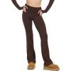 Forever 21 Women’s Flare Pants with Contrast Stitching High Rise Stretch Fit Casual Trend Style(Brown)