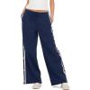 Forever 21 Women’s Fleece Wide Leg Printed Pant with Bow Applique(Navy)