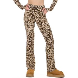 Forever 21 Women’s Flare Pants with Contrast Stitching High Rise Stretch Fit Casual Trend Style(Leopard)