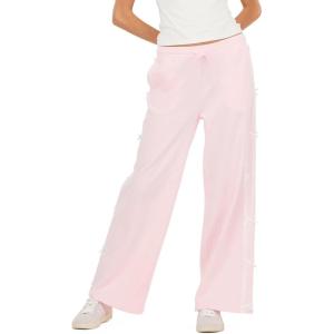Forever 21 Women’s Fleece Wide Leg Printed Pant with Bow Applique(Pink)