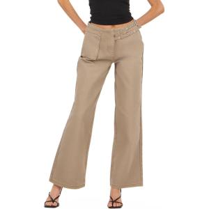 Forever 21 Women’s Pants with Side Zip Pocket and Belt Straps(Grey)
