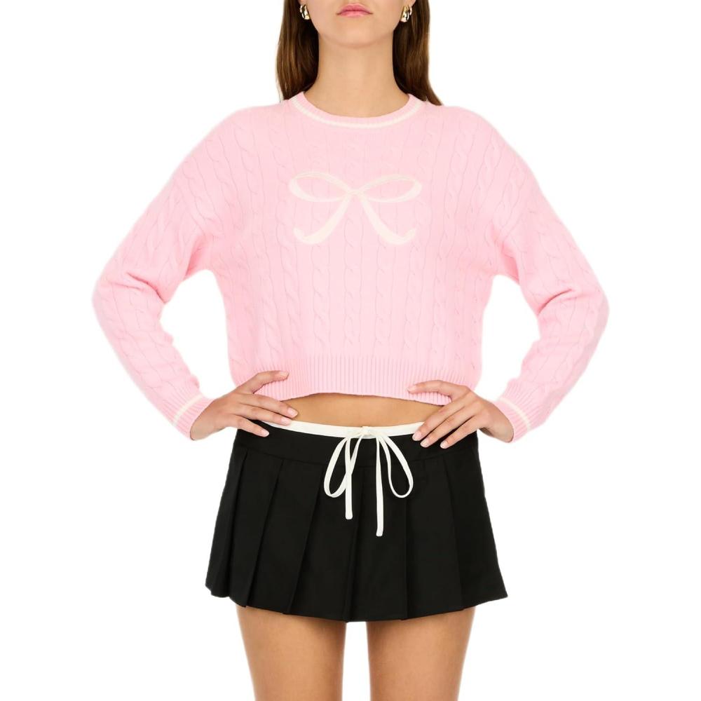 image:imageForever 21 Cable Knit Sweater with Tipping and AppliquePink