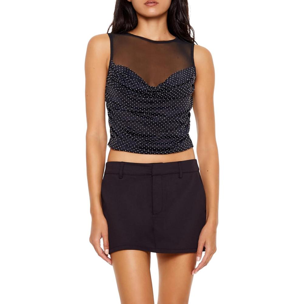 image:imageForever 21 Womens Rhinestone Illusion Crop TopBlack
