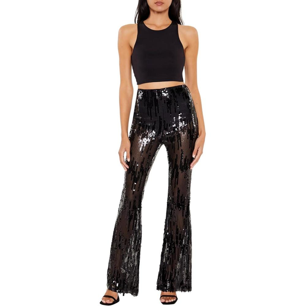 image:imageForever 21 Womens Sequin HighRise Flare PantsBlack