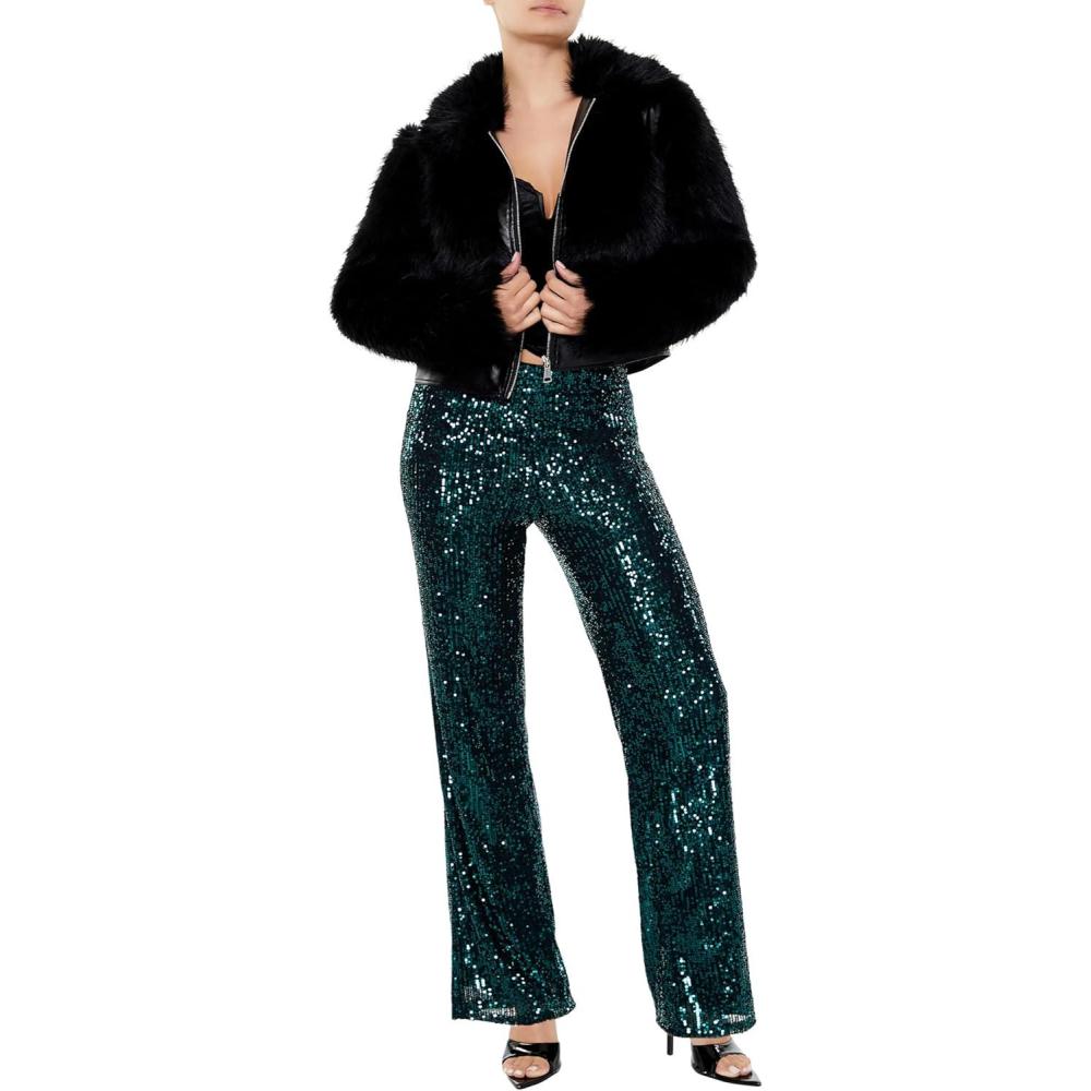 image:imageForever 21 Womens Sequin HighRise WideLeg PantsDark Green