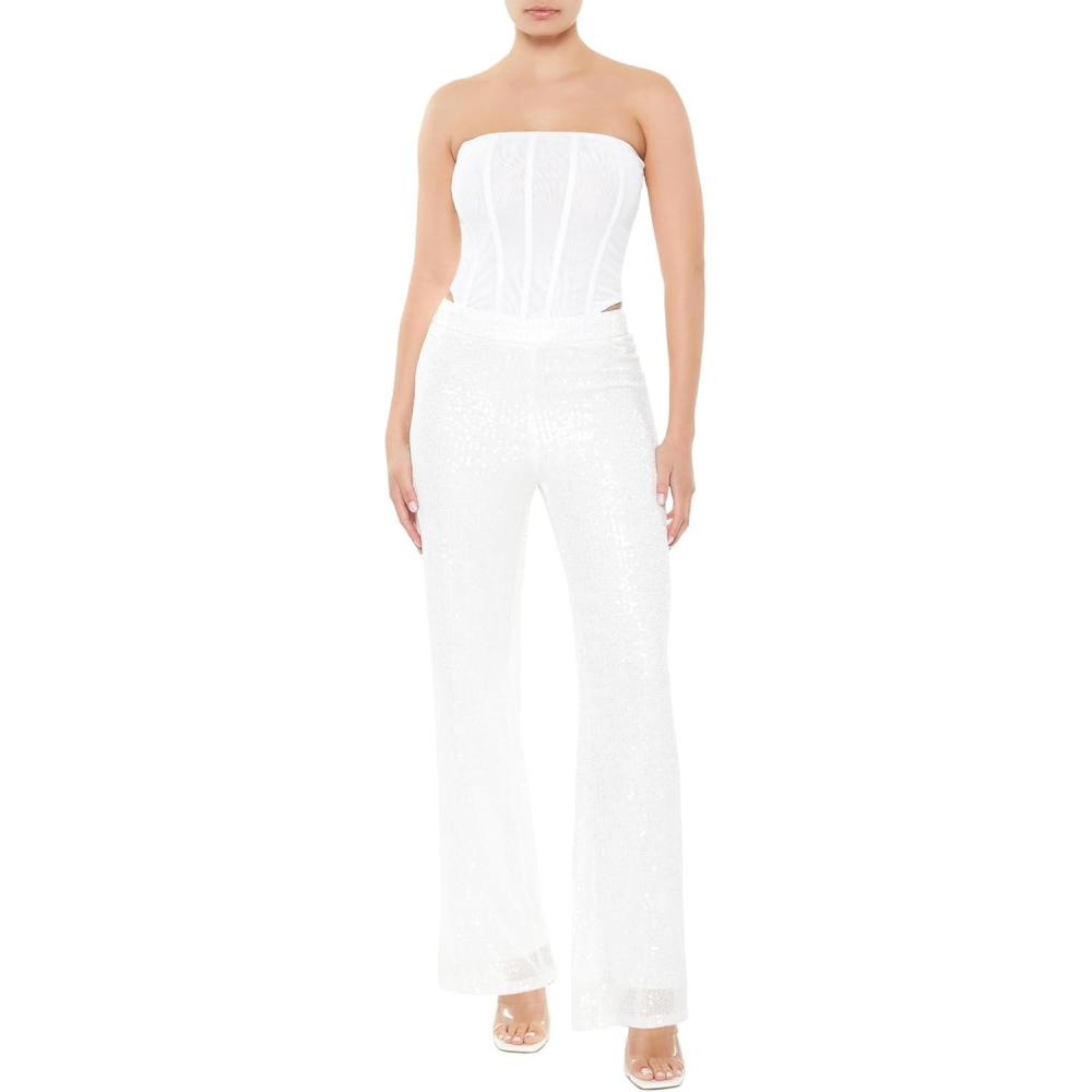 image:imageForever 21 Womens Sequin HighRise WideLeg PantsWhite