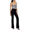 Forever 21 Women’s Glitter High-Rise Flare Pants(Black)