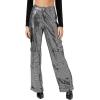 Forever 21 Women’s Metallic Wide-Leg Cargo Pants(Black)