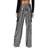 Forever 21 Women’s Metallic Wide-Leg Cargo Pants(Black)