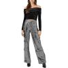 Forever 21 Women’s Metallic Wide-Leg Cargo Pants(Black)