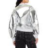 Forever 21 Women’s Metallic Zip-up Bomber Jacket(Silver)