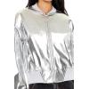 Forever 21 Women’s Metallic Zip-up Bomber Jacket(Silver)