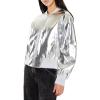 Forever 21 Women’s Metallic Zip-up Bomber Jacket(Silver)