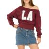 Forever 21 Women’s Off-Shoulder Fleece Sweatshirt – Pullover Crewneck with Graphic Print, Soft Brushed Polyester, Slouchy Fit for Casual Streetwear, Lounge, and Everyday Style, Burgundy, Large