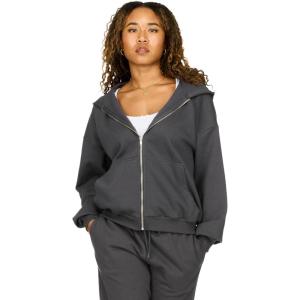 Forever 21 Women’s Full Zip Front Sweatshirt With Drawstring Hood(Dark Grey)
