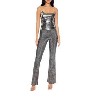 Forever 21 Women’s Glitter High-Rise Flare Pants(Grey)