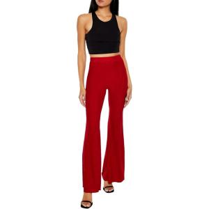 Forever 21 Women’s Glitter High-Rise Flare Pants(Red)