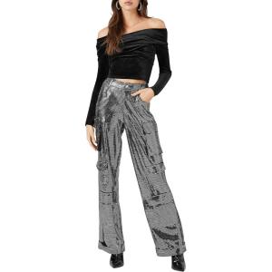 Forever 21 Women’s Metallic Wide-Leg Cargo Pants(Black)