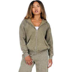 Forever 21 Women’s Oversized Zip-up Enzyme Wash Hoodie(Green)