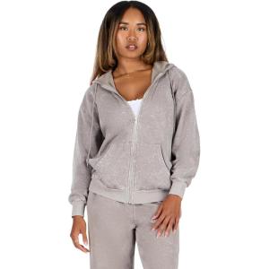 Forever 21 Women’s Oversized Zip-up Enzyme Wash Hoodie(Taupe)
