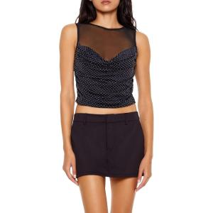 Forever 21 Women’s Rhinestone Illusion Crop Top(Black)