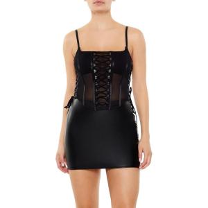 Forever 21 Women’s Sheer Mesh Corset Cami(Black)