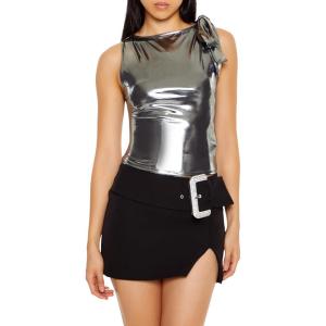 Forever 21 Women’s Sleeveless Metallic Bow Crop Top(Black)