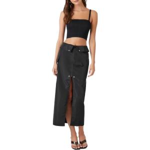 Forever 21 Women’s Split-Hem Cargo Maxi Skirt(Black)
